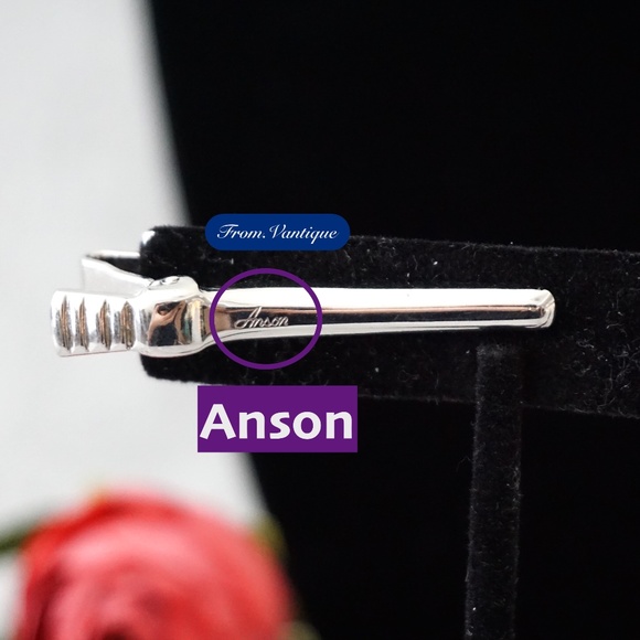 👔 VINTAGE [Anson] Silver Engraved Patterned Tie Clip 🔗 - Picture 4 of 7